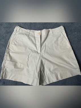 Talbots Relaxed Chino Short Size 16 Beige Stretch Mid Rise Flat Front Khaki 37x7
